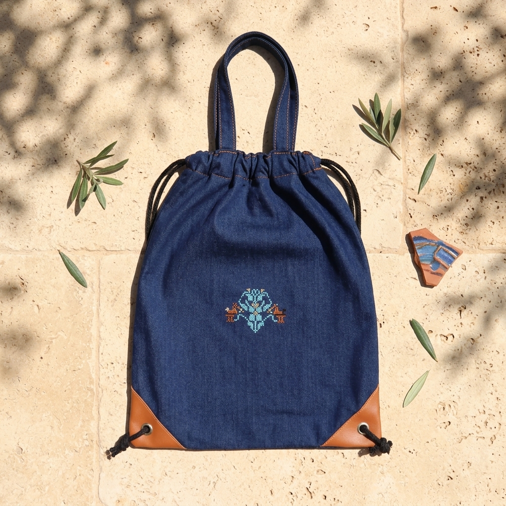 Jeans Tote Bag with Handmade Embroidery