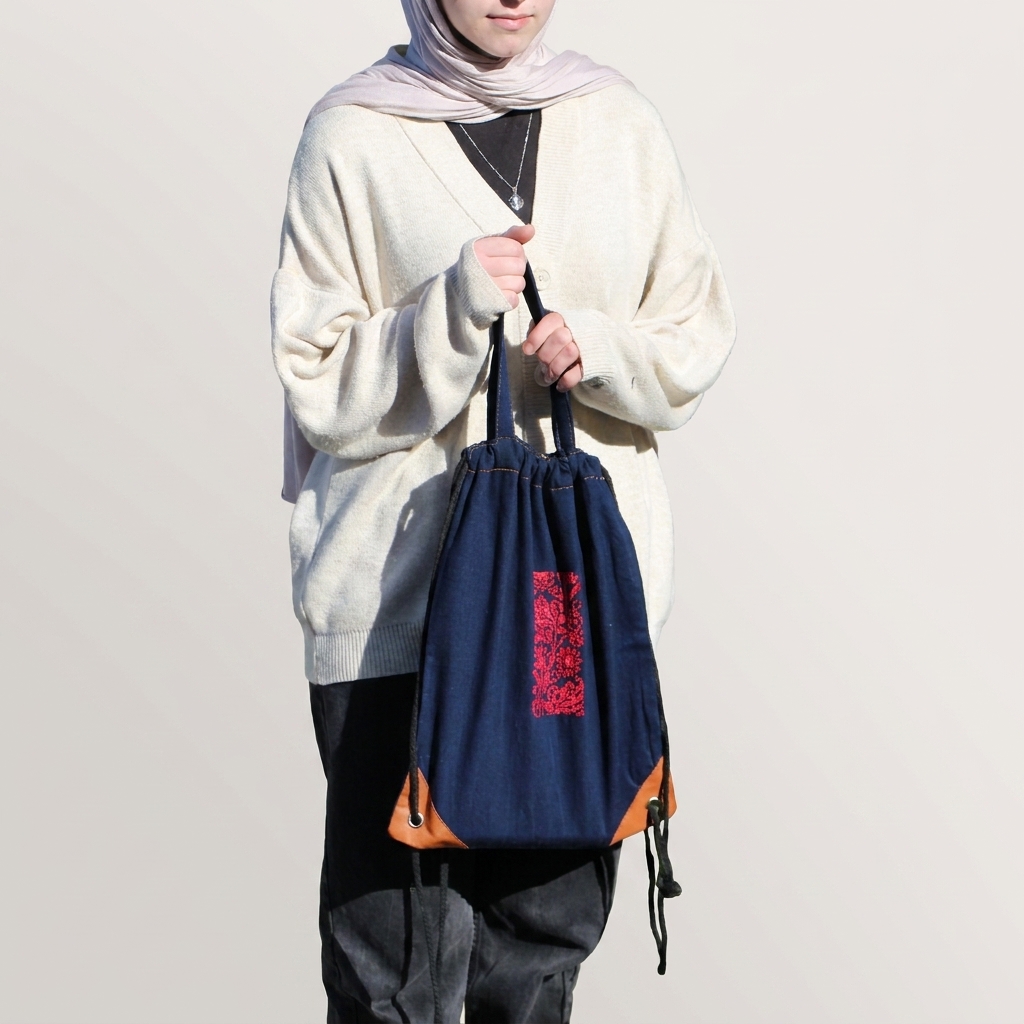 Jeans Tote Bag with Handmade Embroidery