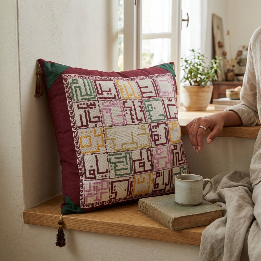 Hand-Embroidered Pillow Cover – Palestinian Cities Design