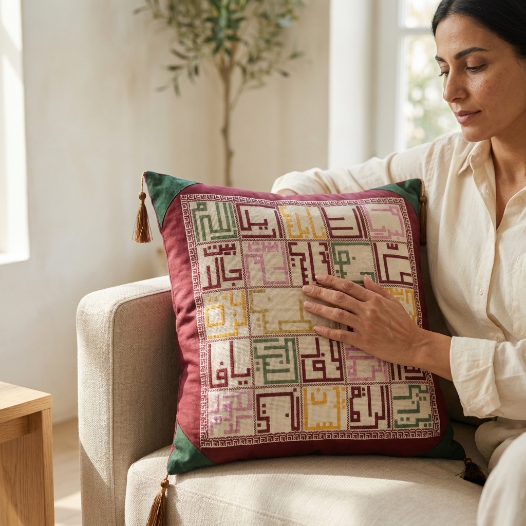 Hand-Embroidered Pillow Cover – Palestinian Cities Design