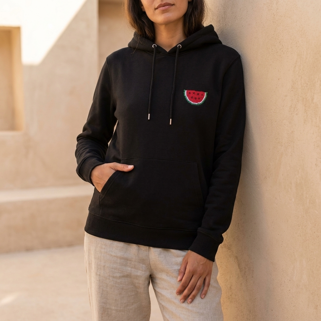 Handmade Black Hoodie with Watermelon Embroidery