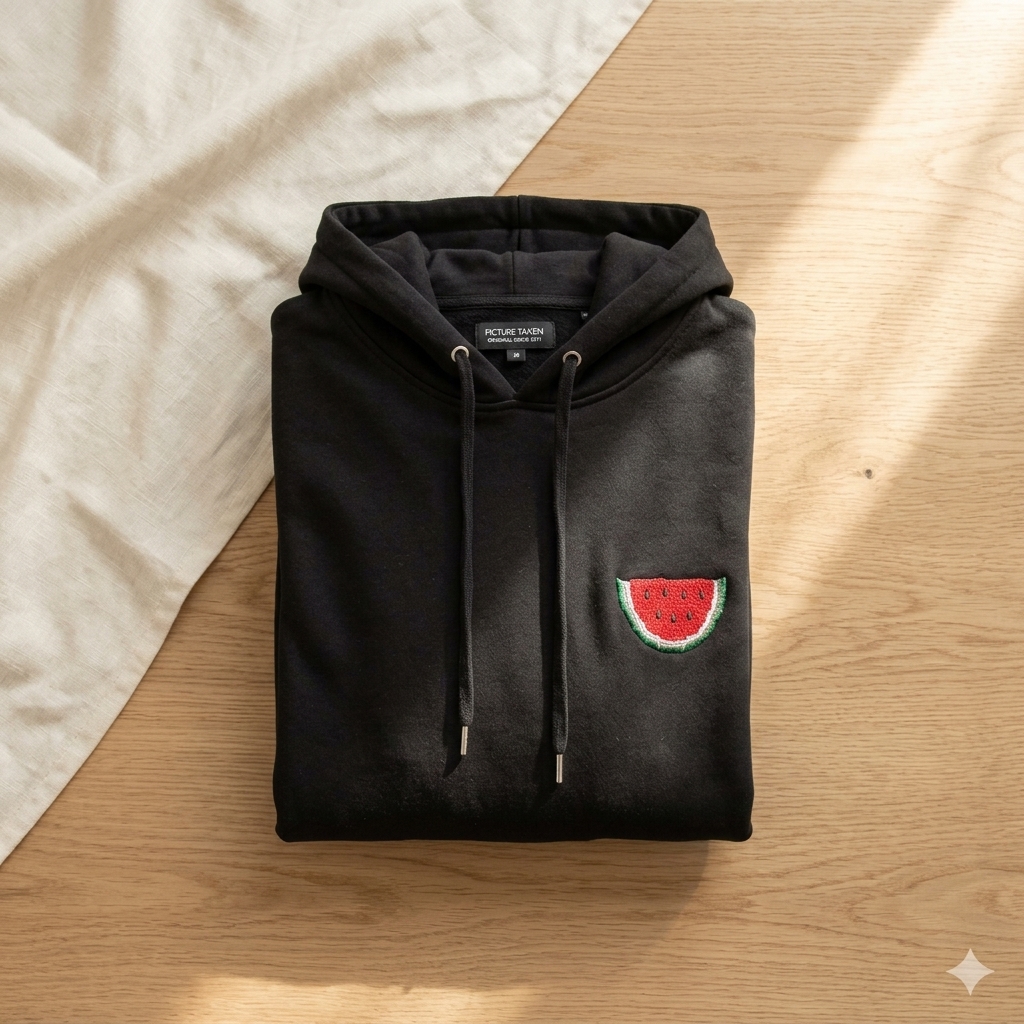 Handmade Black Hoodie with Watermelon Embroidery