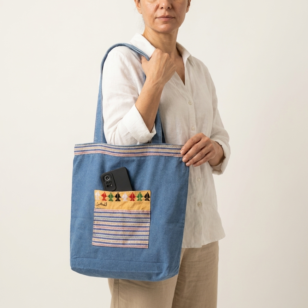 Jeans Tote Bag with Handmade Embroidery