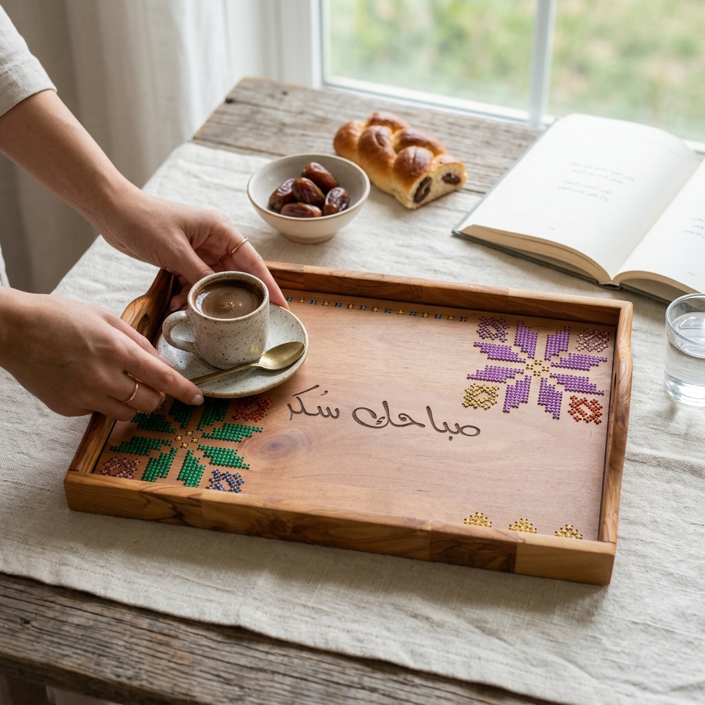 Olive wood tray, Sabahak Sukar design