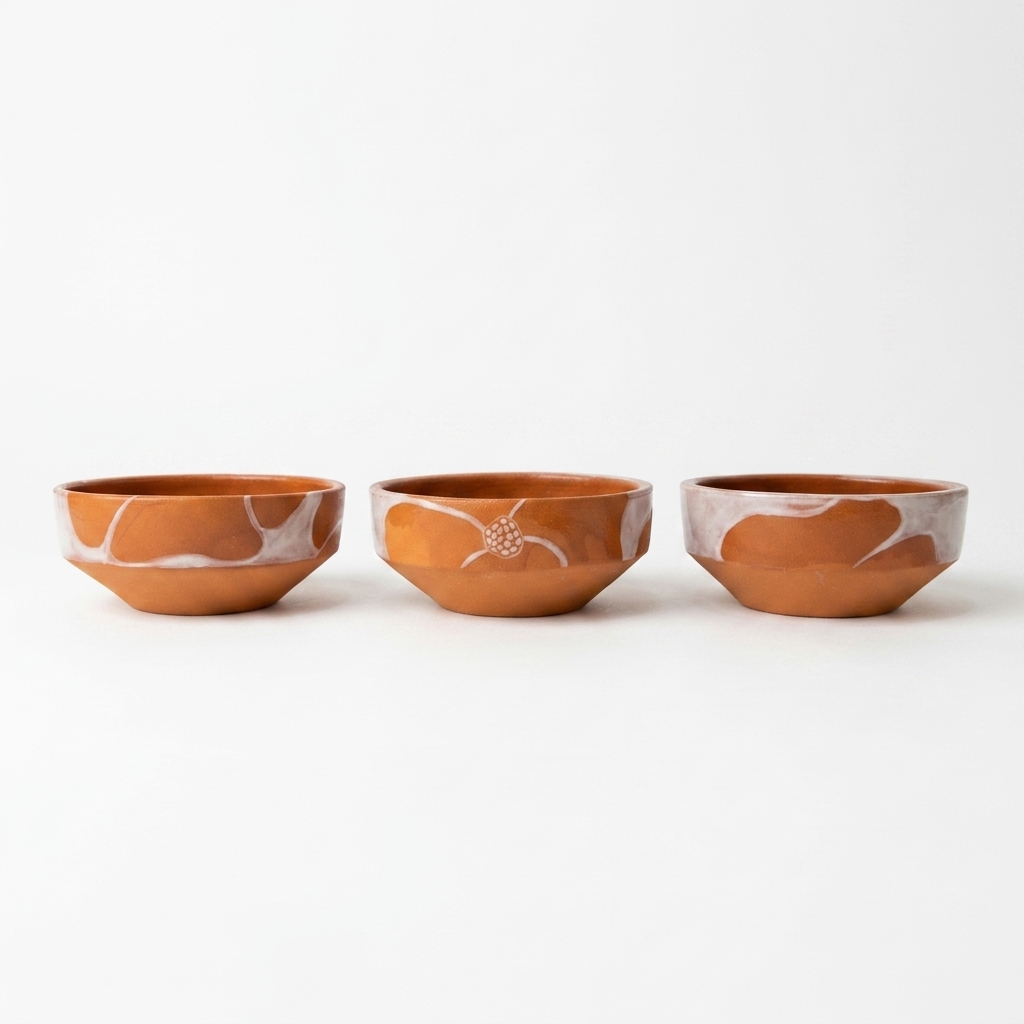 Red Clay Plate Set – Anemone Flower Design
