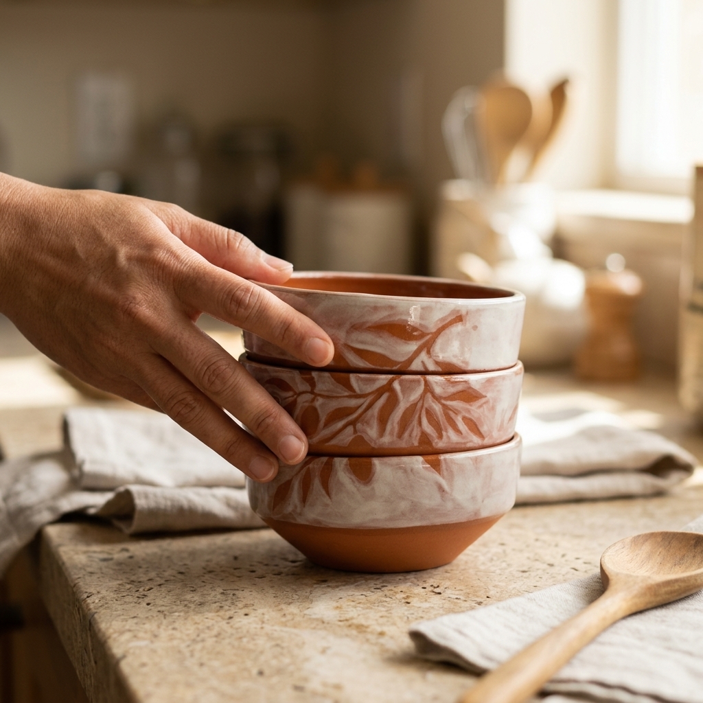 Red Clay Plate Set – Olive Leaf Design