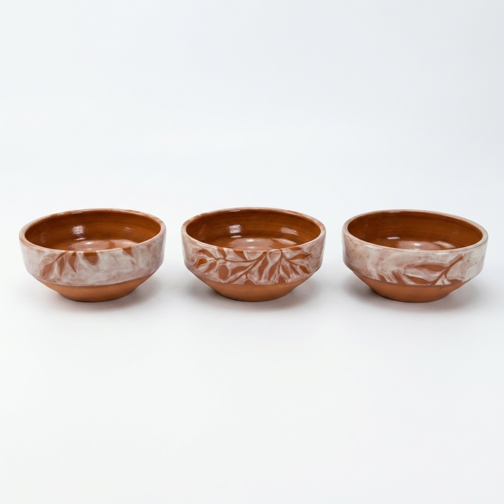 Red Clay Plate Set – Olive Leaf Design