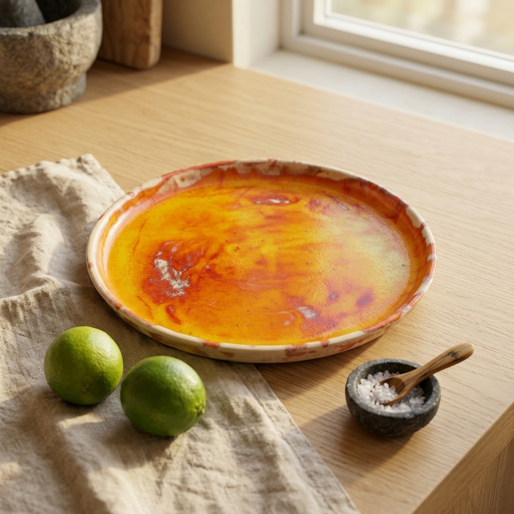 Handmade Ceramic Plate 26 cm – Unique Orange Glazed Dish